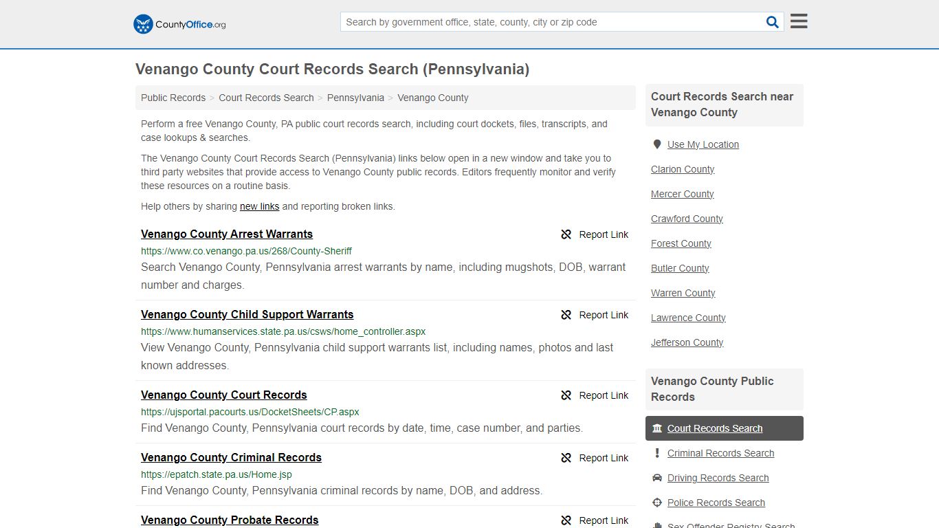 Court Records Search - Venango County, PA (Adoptions, Criminal, Child ...