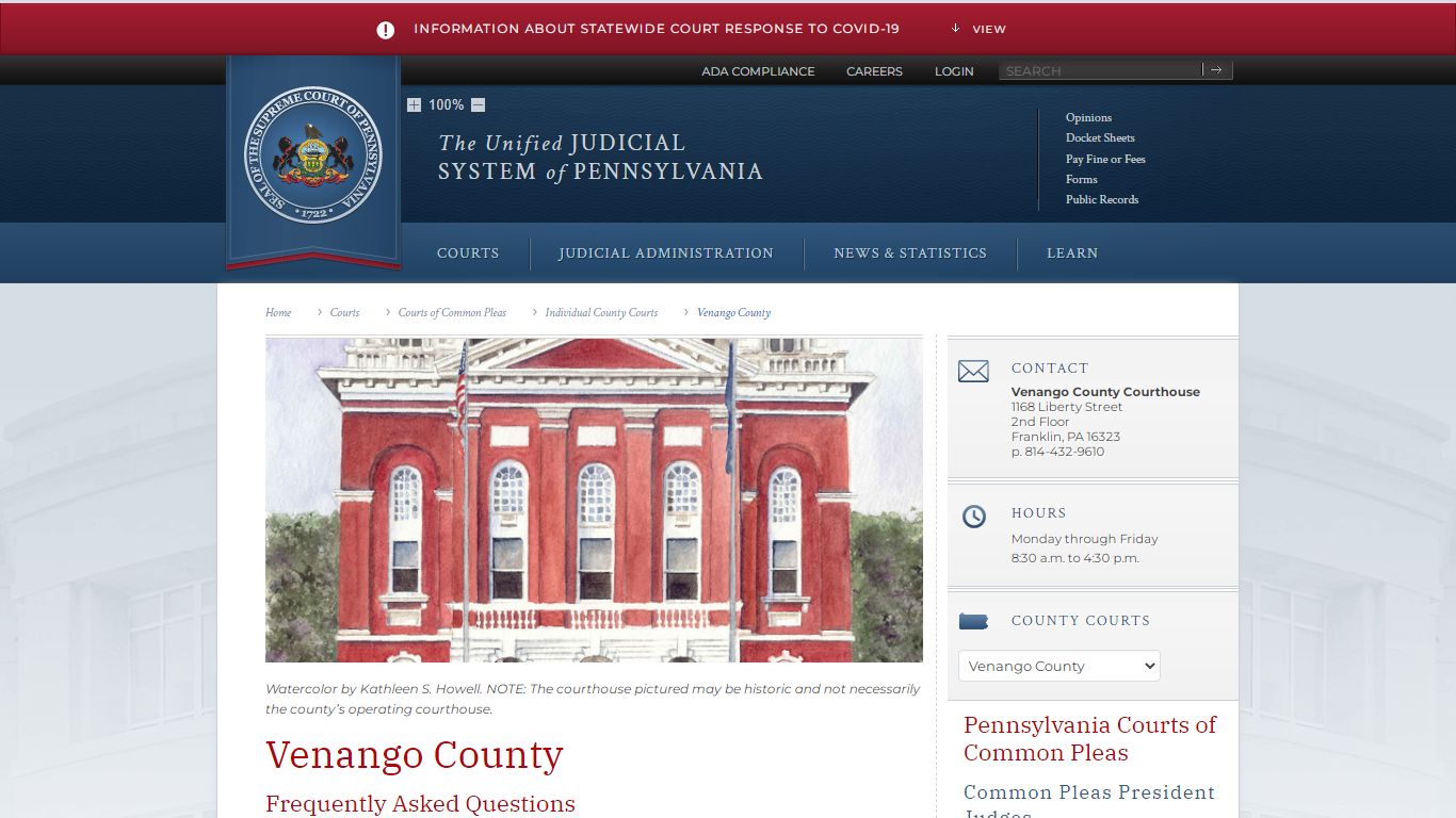 Venango County | Individual County Courts | Courts of Common Pleas ...