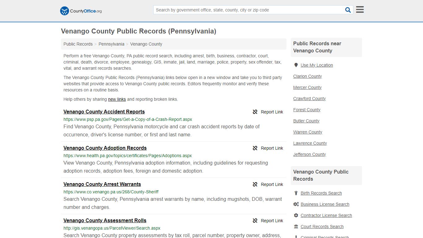 Public Records - Venango County, PA (Business, Criminal, GIS, Property ...